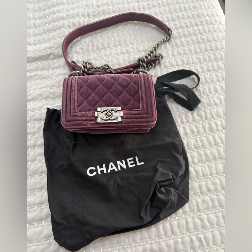 Chanel Quilted Velvet Mini Boy Flap Bag in Deep Purple